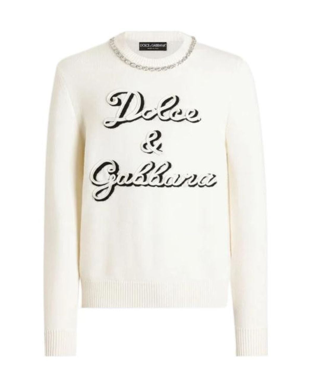 Dolce & Gabbana White Logo Intarsia Knitted Pullover for men