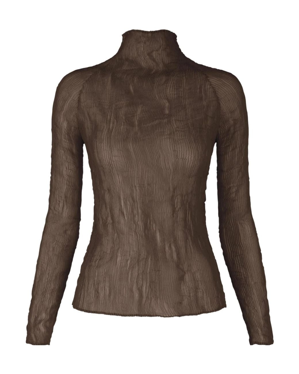 Issey Miyake Brown High-Neck Long-Sleeved Top