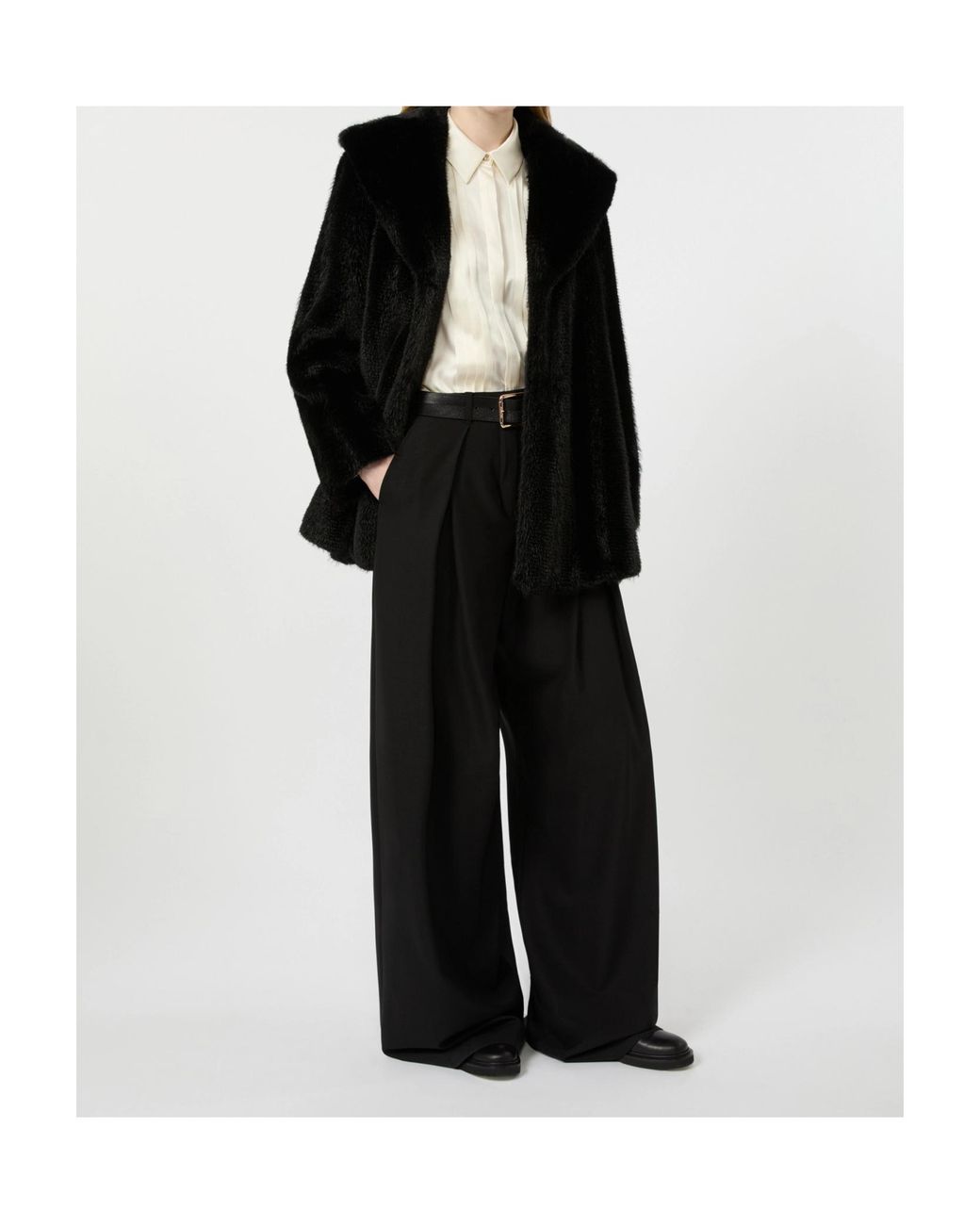 Max Mara Black Pleated Wide-Leg Trousers