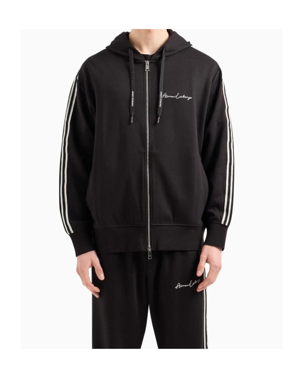 ARMANI EXCHANGE Black Zipper Cardigan Hooded Retro Sporty Sweatshirt for men