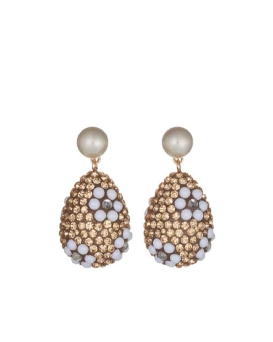 Tory Burch White Curiosity Crystal Pearl Drop Earrings
