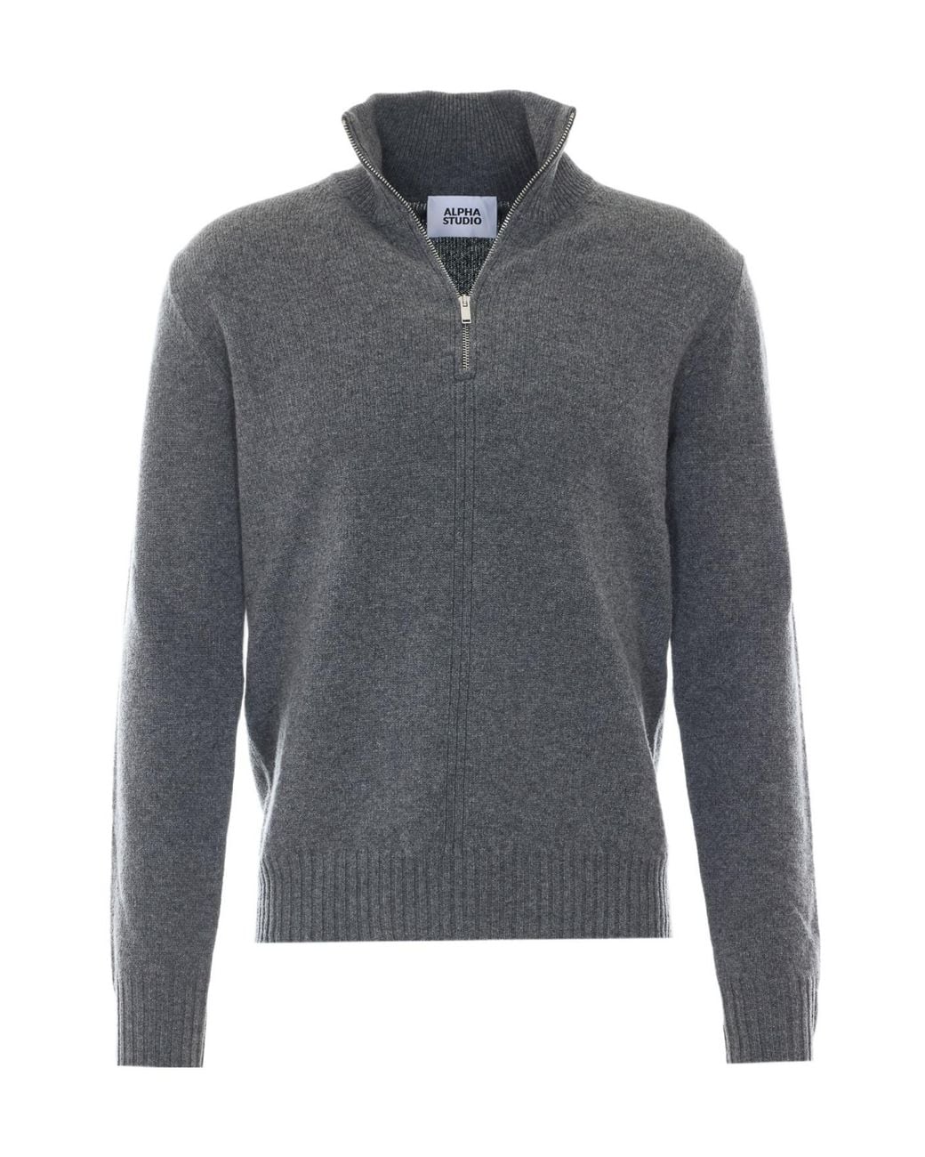 Alpha Studio Gray Half-Zip High-Neck Cardigan for men