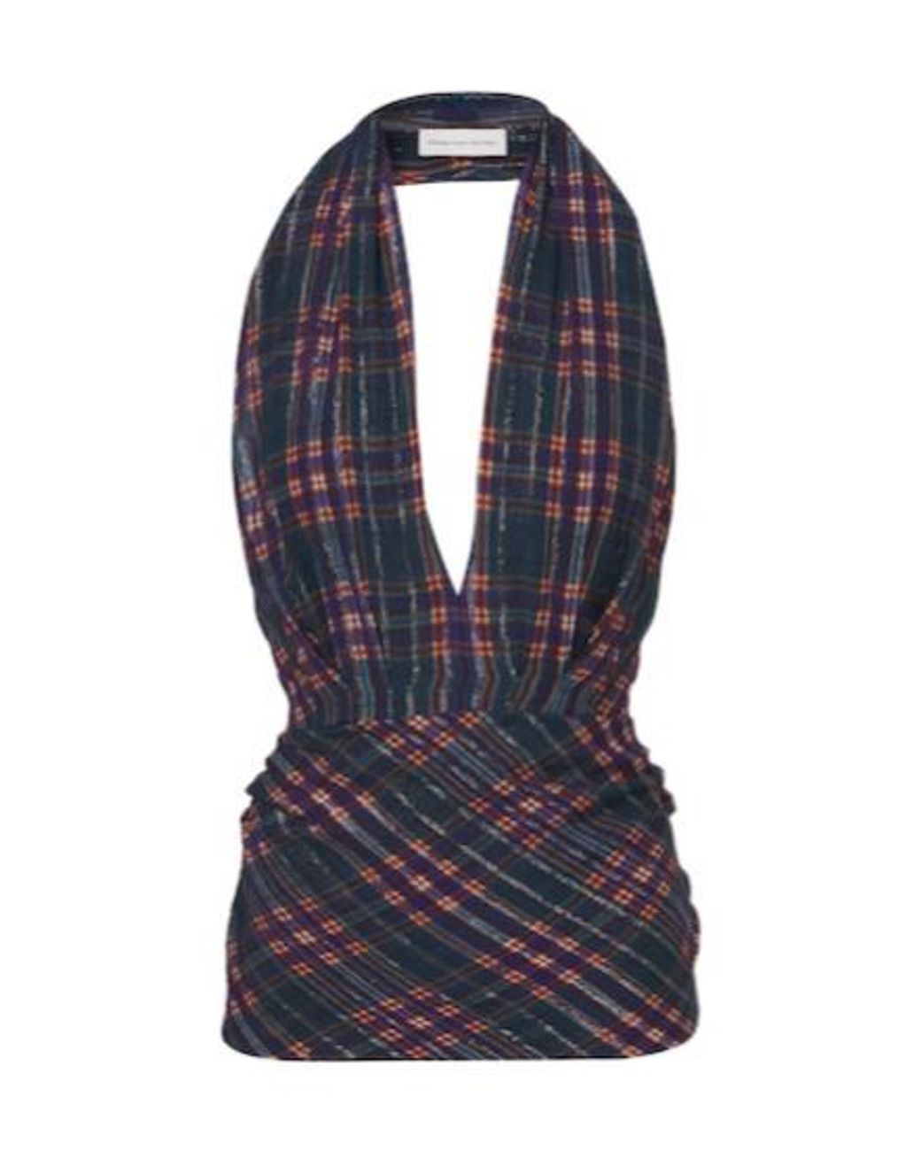 Dries Van Noten Blue Plaid Lamé Halterneck Top