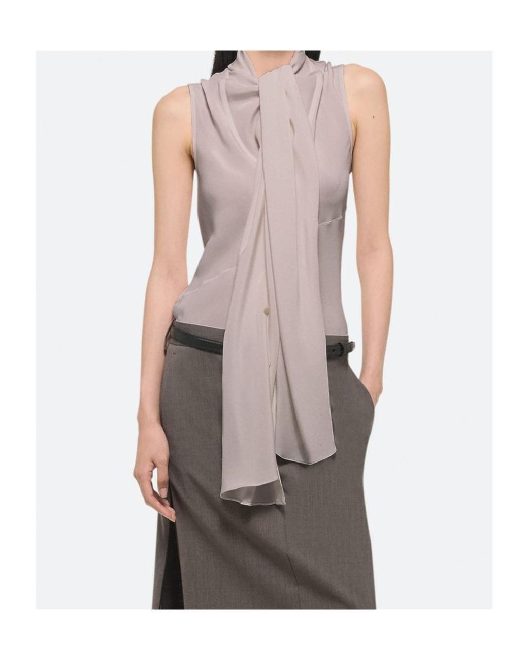 Helmut Lang Purple Scarf V-Neck Blouse