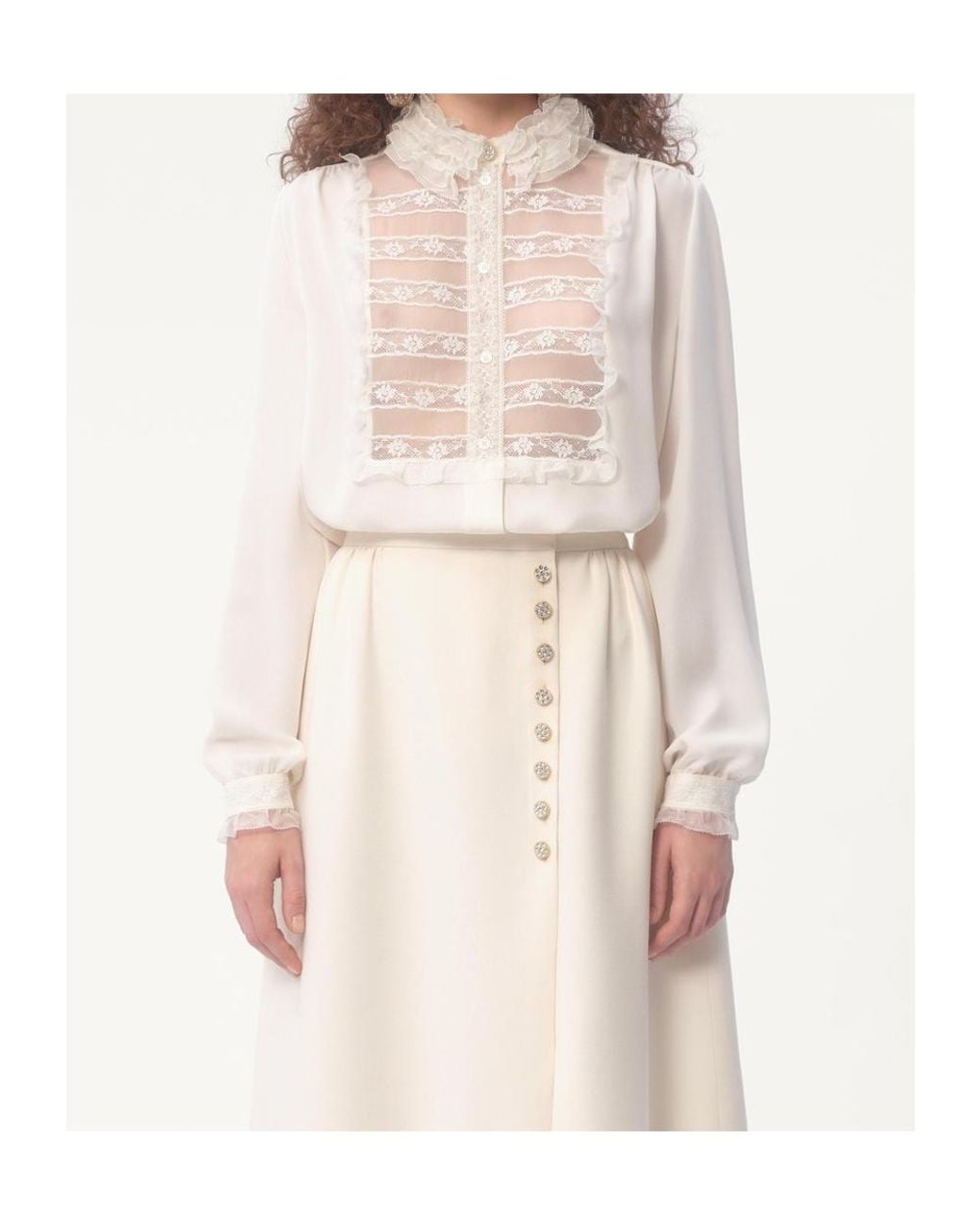 Valentino White Ruffle Detailed Georgette Shirt