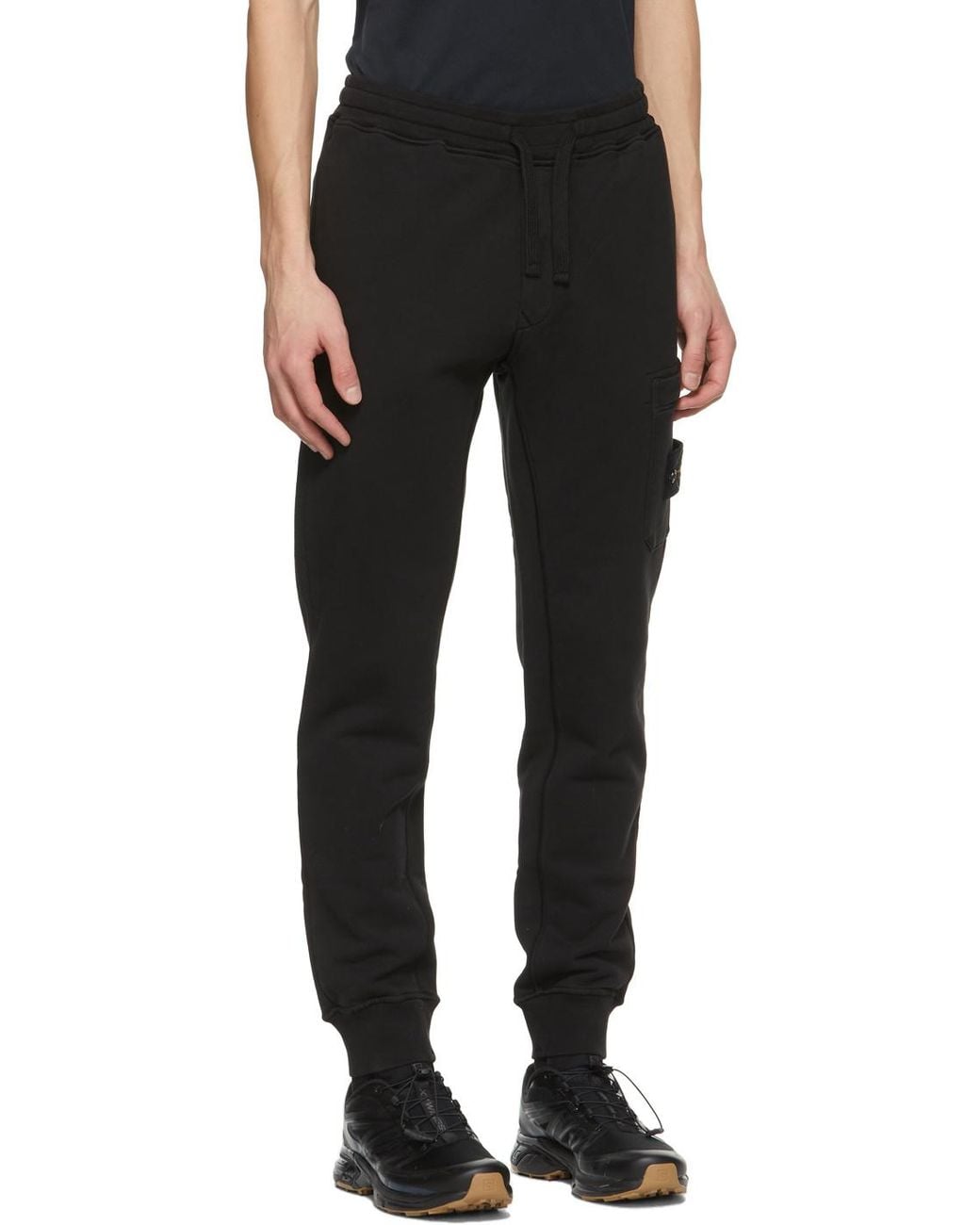 Stone Island Black Logo Patch Drawstring Sweatpants for men