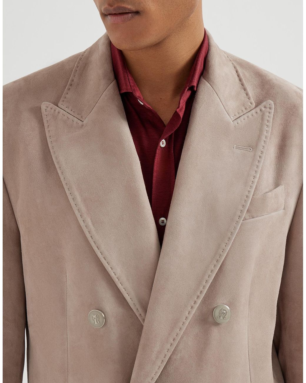 Brunello Cucinelli Brown Country Suede One-And-A-Half Breasted Blazer With Metal Buttons for men