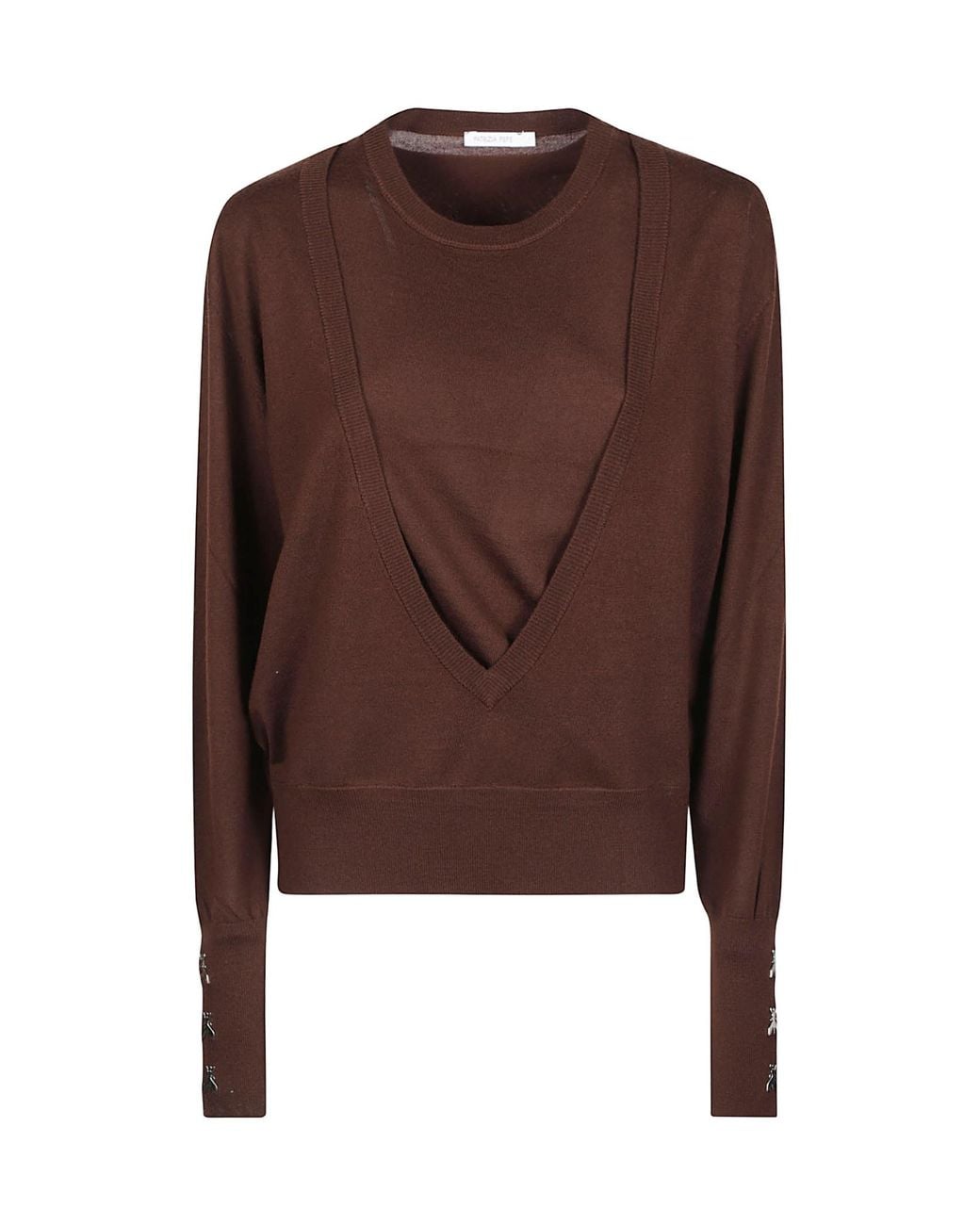 Patrizia Pepe Brown Layered V-Neck Sweater