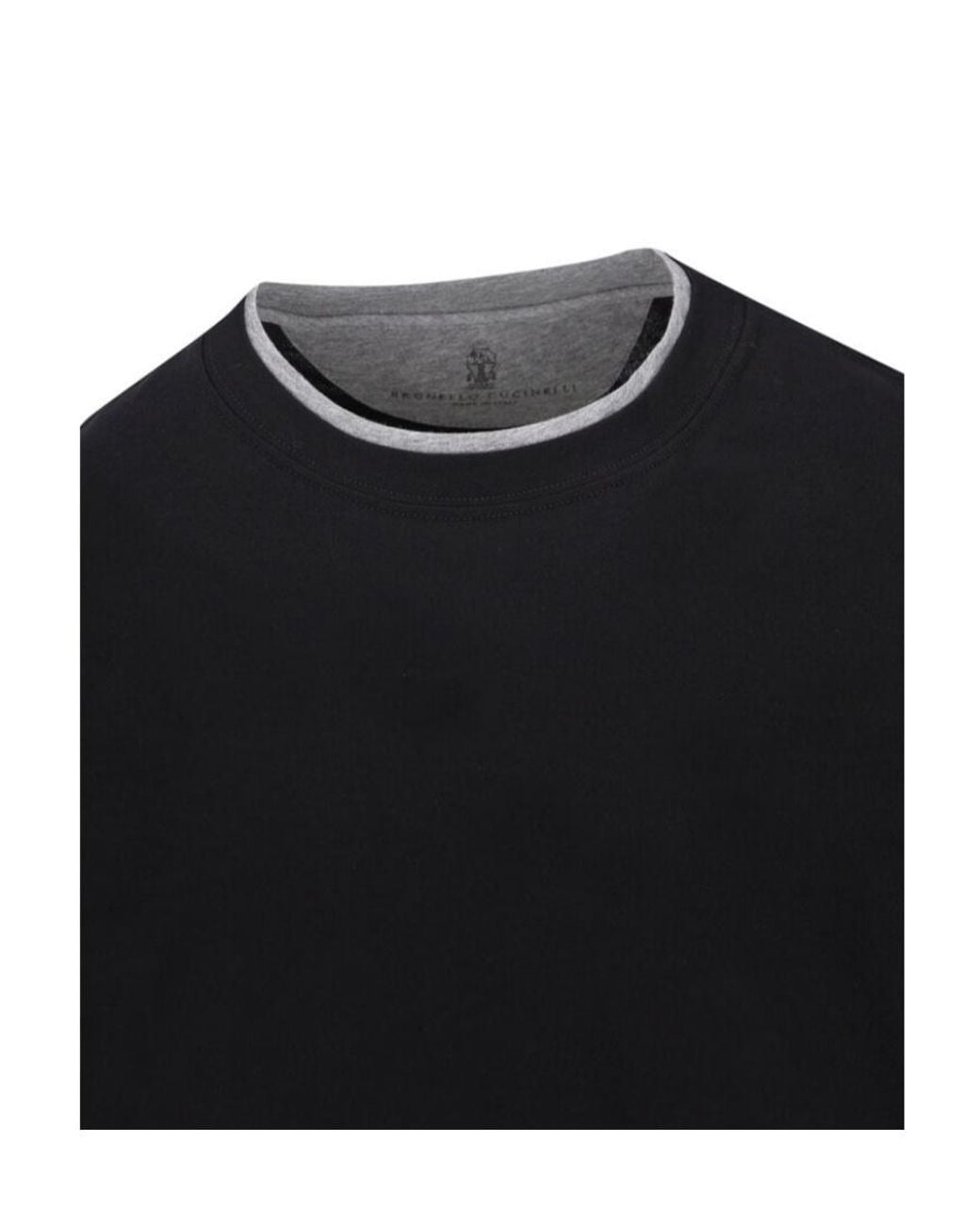 Brunello Cucinelli Black Layered-Effect Crewneck T-Shirt for men