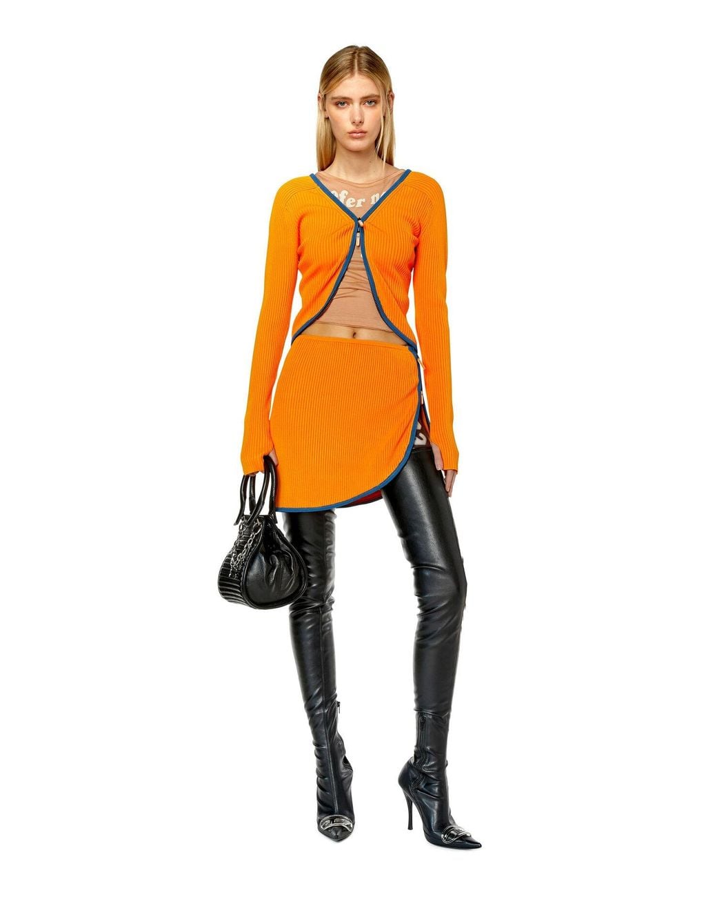 DIESEL Orange Ribbed Zip-Up Cardigan