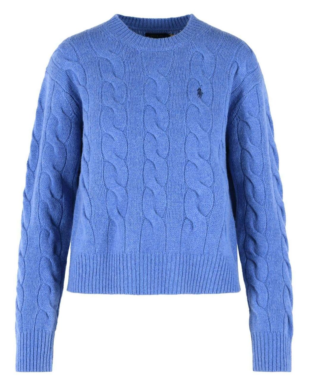 Polo Ralph Lauren Blue Logo Embroidered Cable-Knitted Jumper