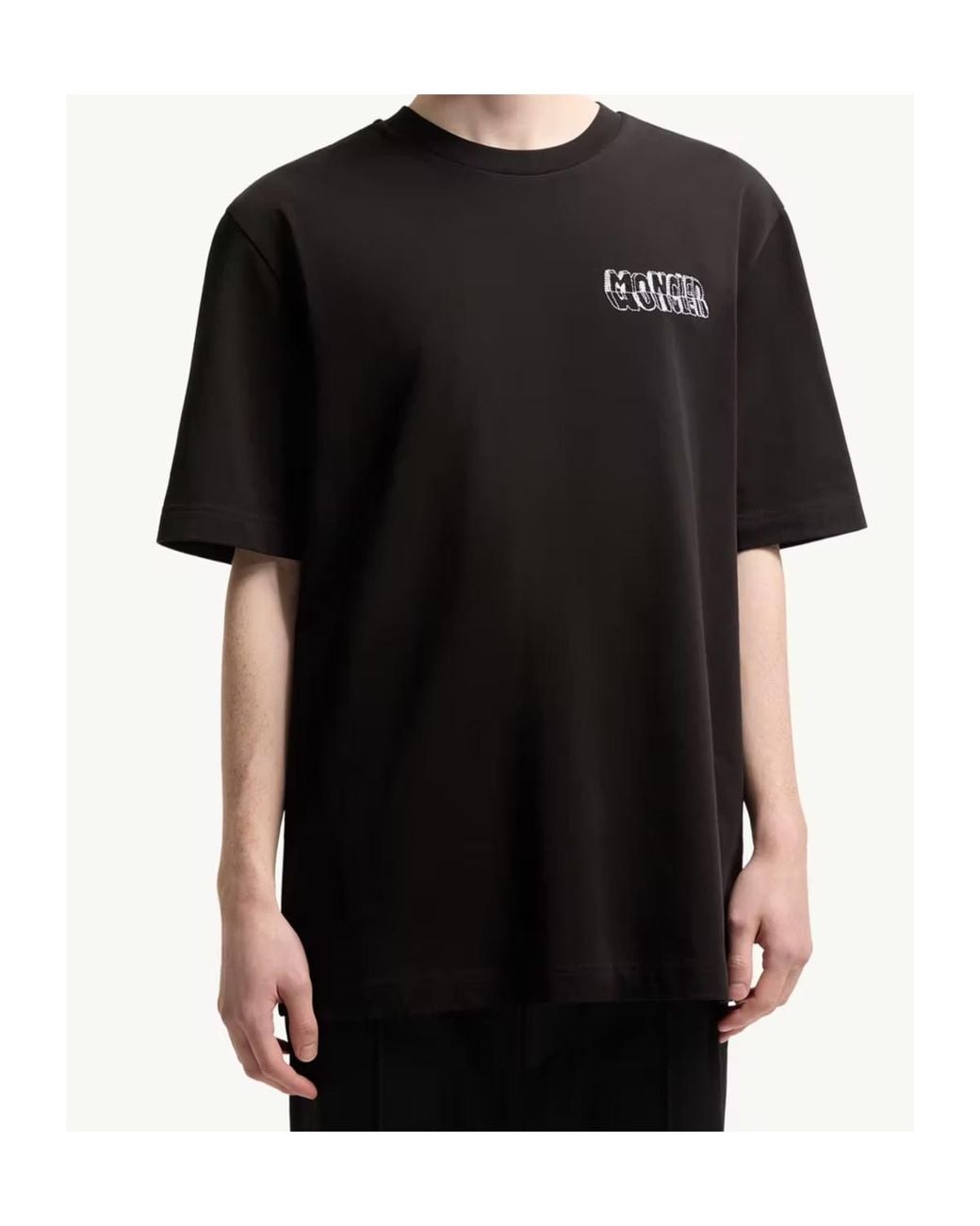 Moncler Black Sketch Embroidered Logo Crewneck T-Shirt for men