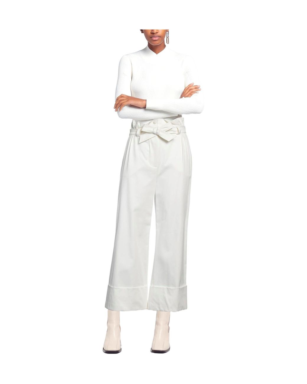 Max Mara White Solid-Color Loose Straight-Leg Pants