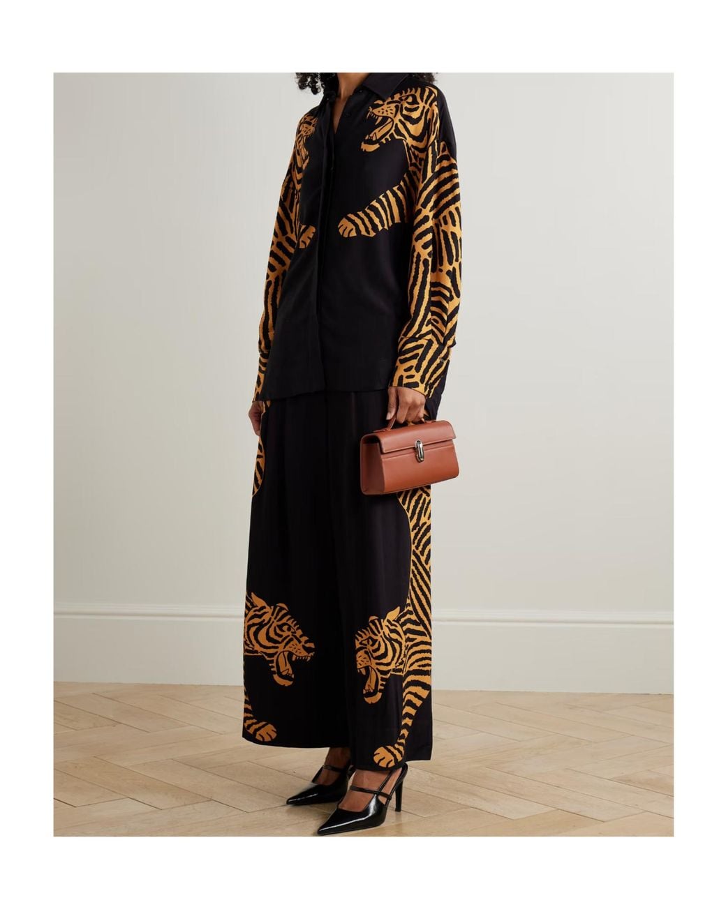 Farm Rio Black Tiger-Print Shirt