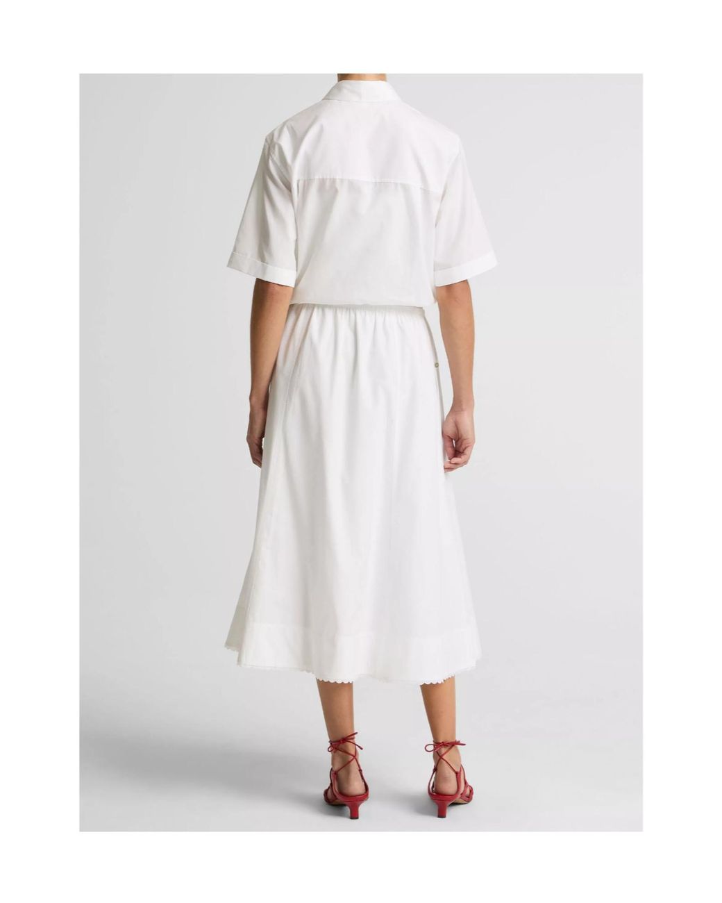 Vince White Scallop-Detail Cotton Midi Skirt
