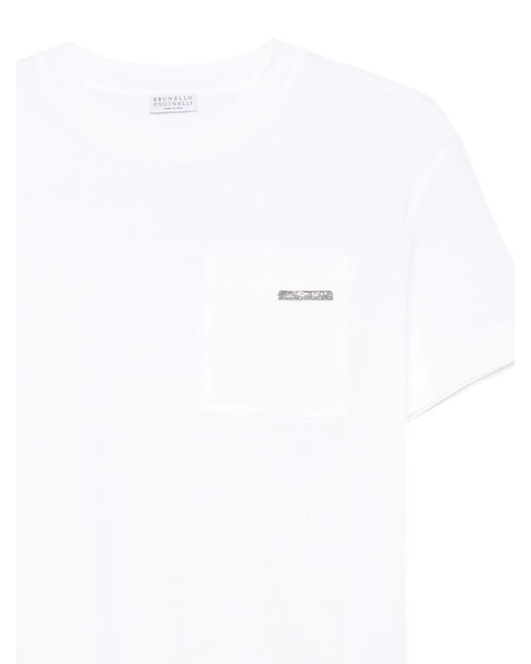 Brunello Cucinelli White Shiny Tab Crewneck T-Shirt
