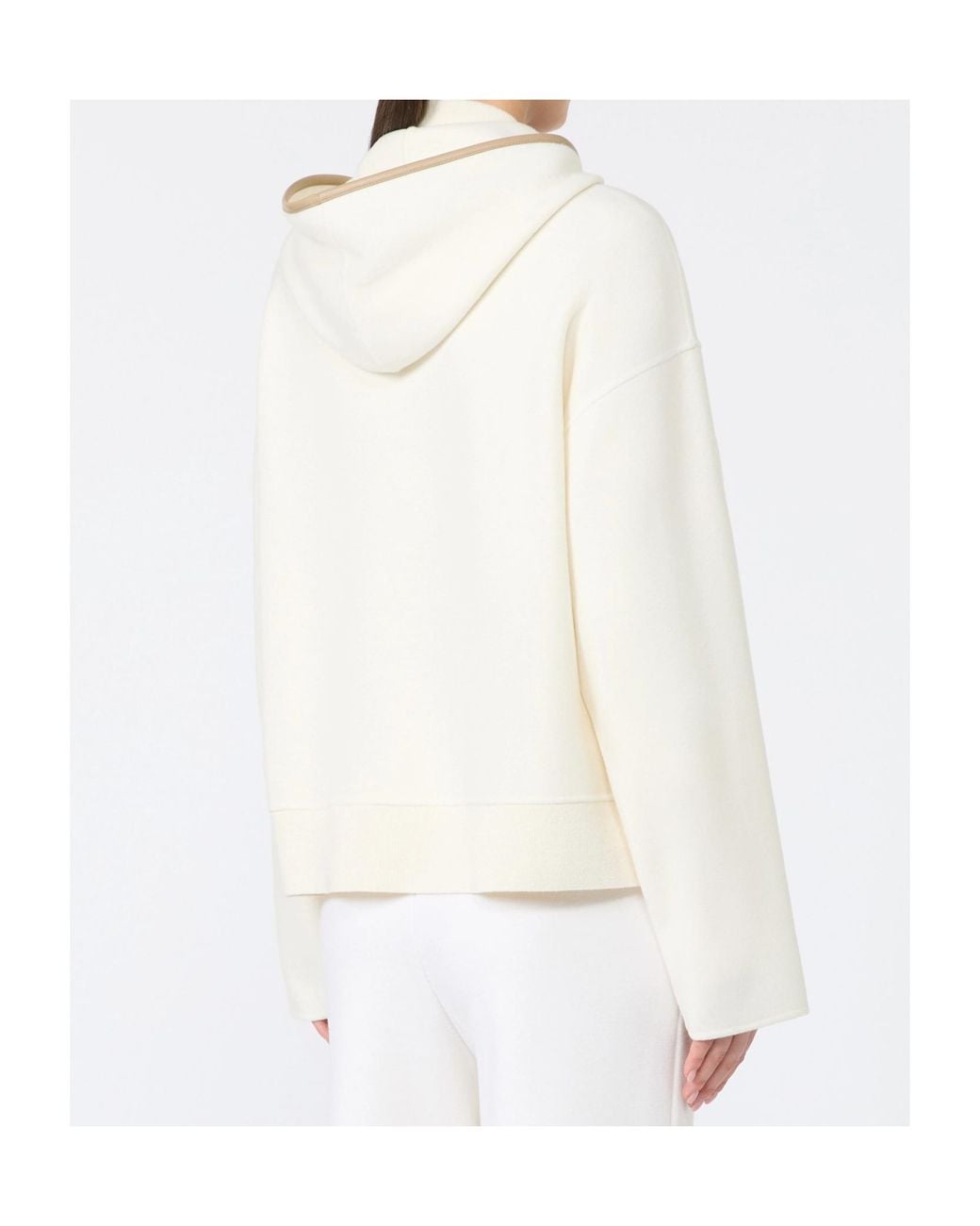 Max Mara White Wool And Cashmere Jersey Hooded Sweater