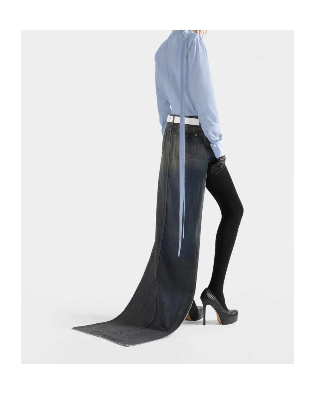 7 For All Mankind Blue Bow-Collar Long-Sleeve Shirt