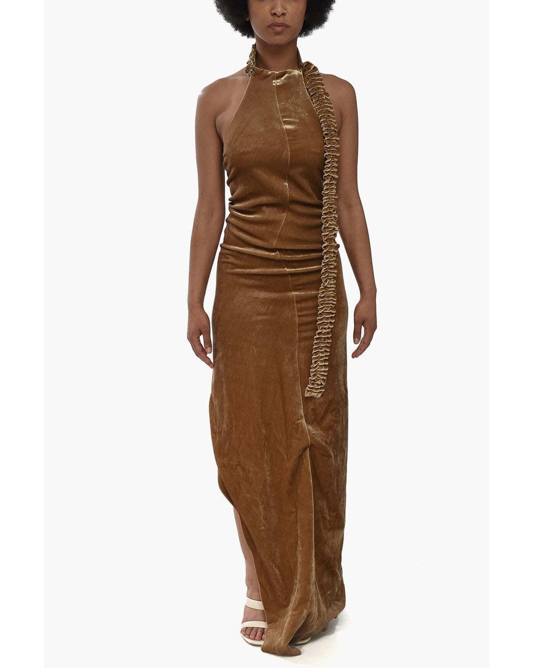 Off-White c/o Virgil Abloh Brown Ruffled Velour Maxi Dress