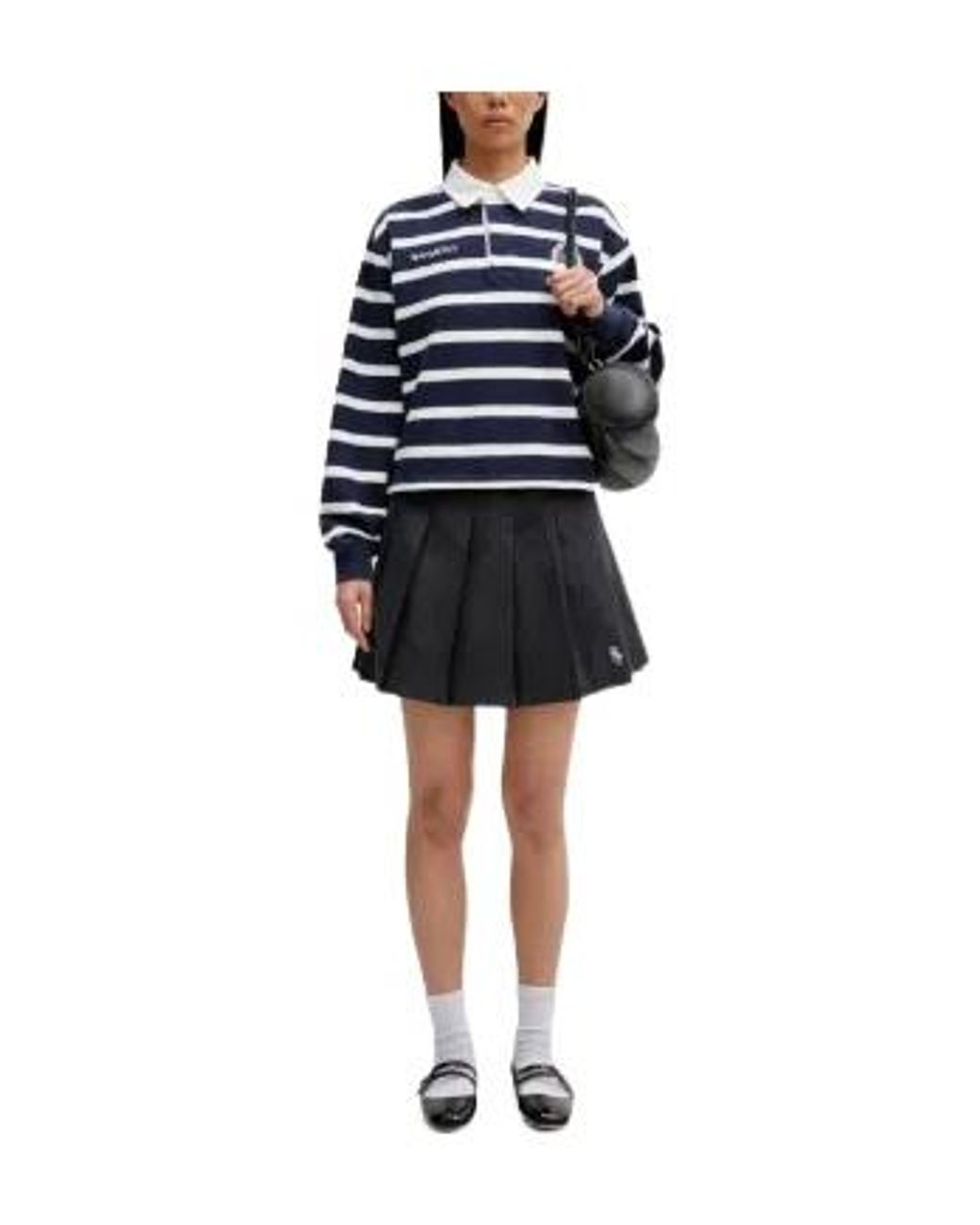 Sporty & Rich Blue Pleated Embroidery Mini Skirt