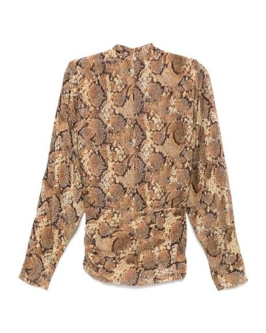 Isabel Marant Brown V-Neck Snakeskin-Print Blouse