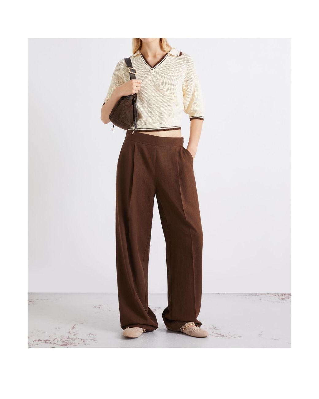 Marella Natural V-Neck Striped Knit Top
