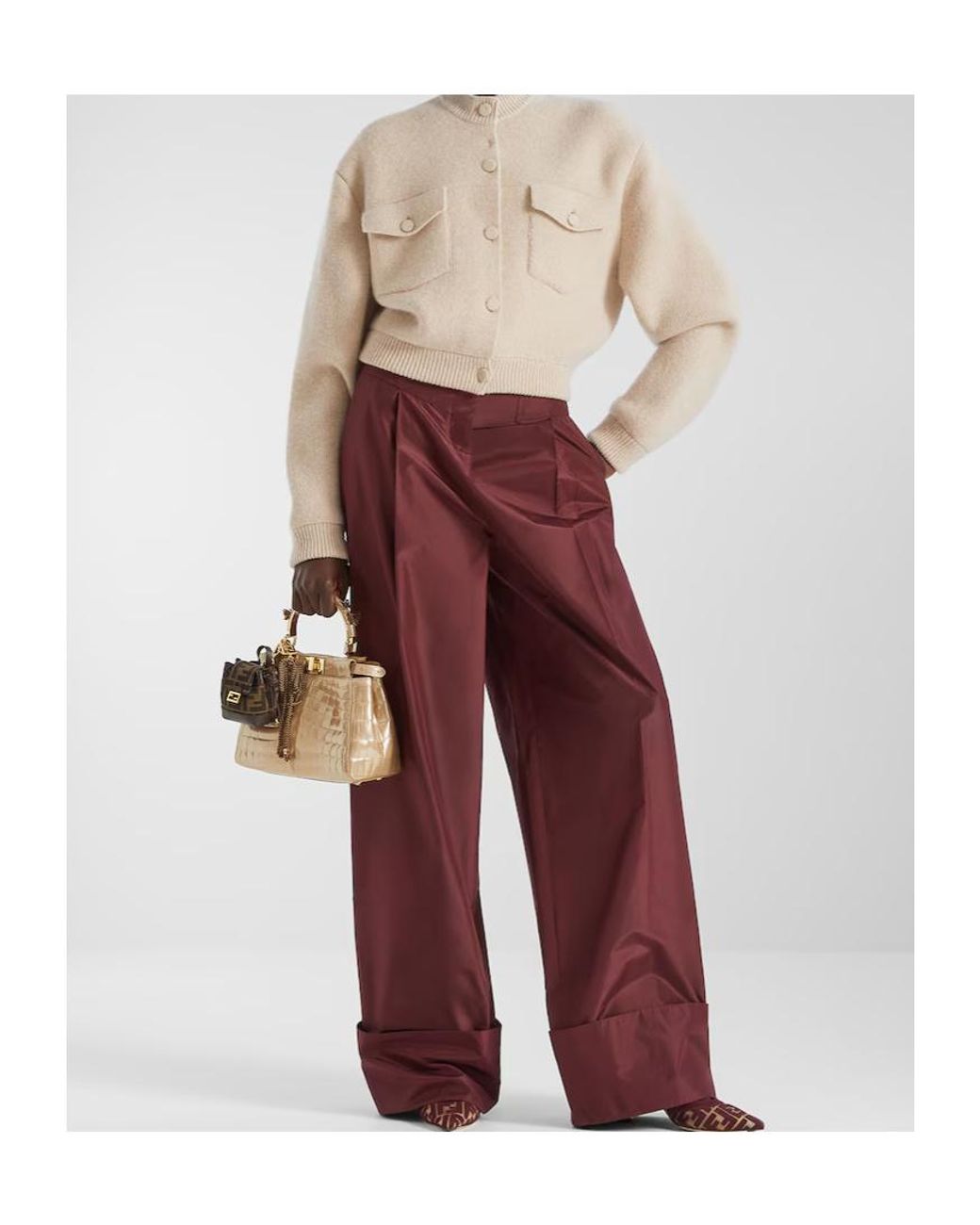 Fendi Natural Button-Up Knitted Crewneck Cardigan