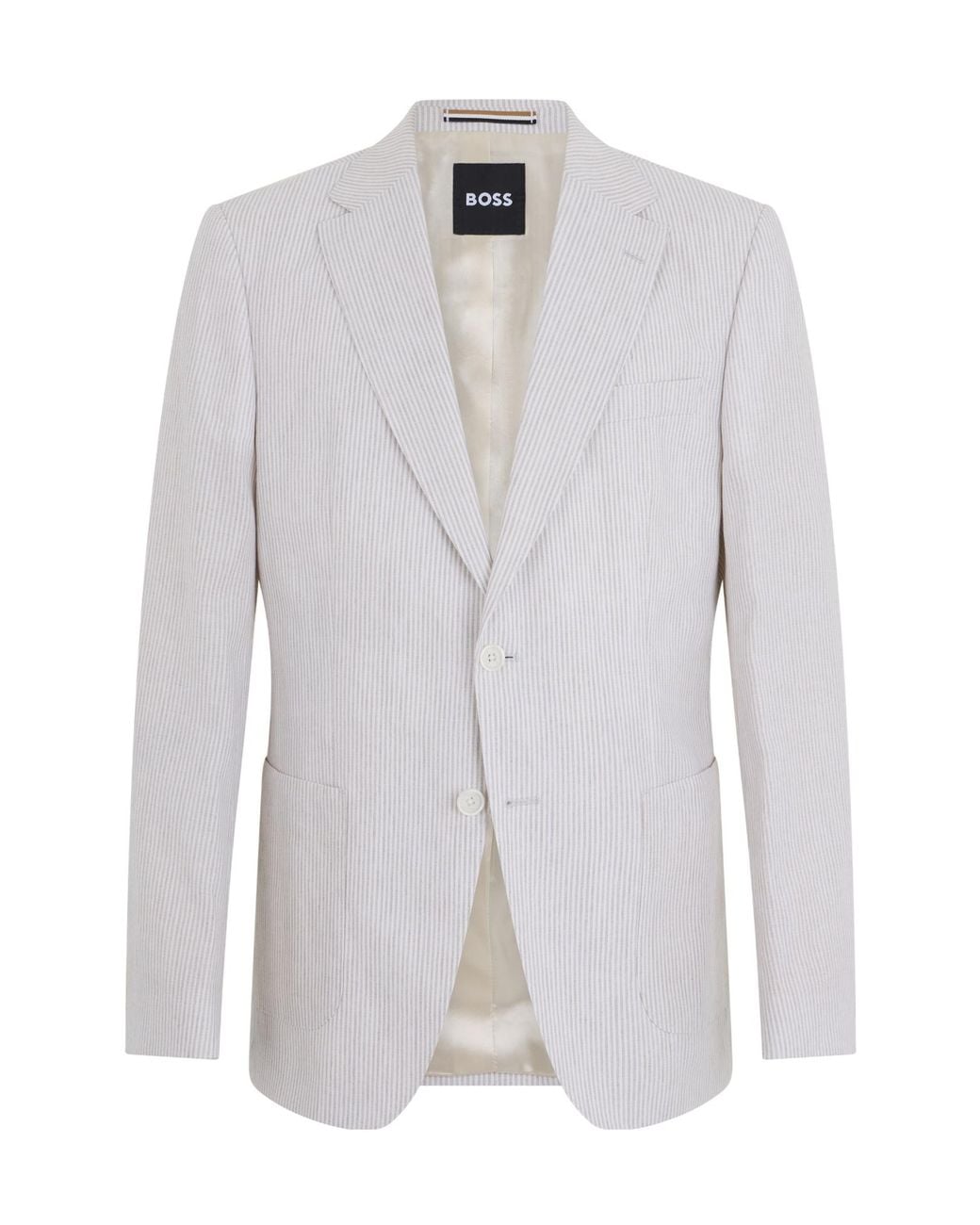 Boss White Single-Breasted Striped Blazer for men