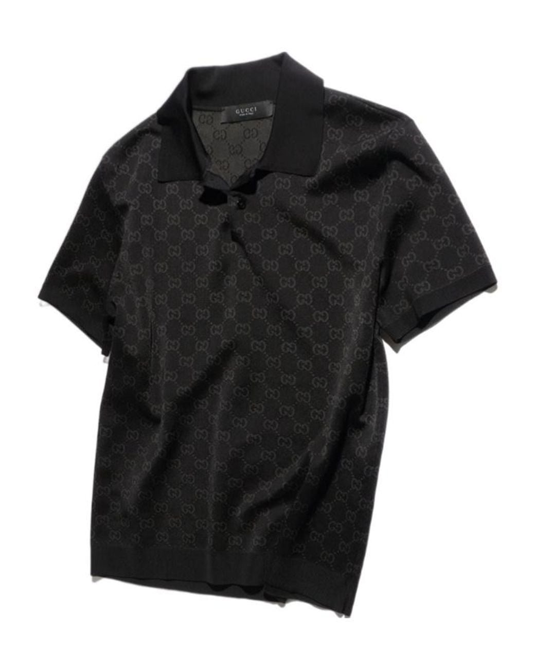 Gucci Black Viscose Gg Jacquard Polo Shirt for men
