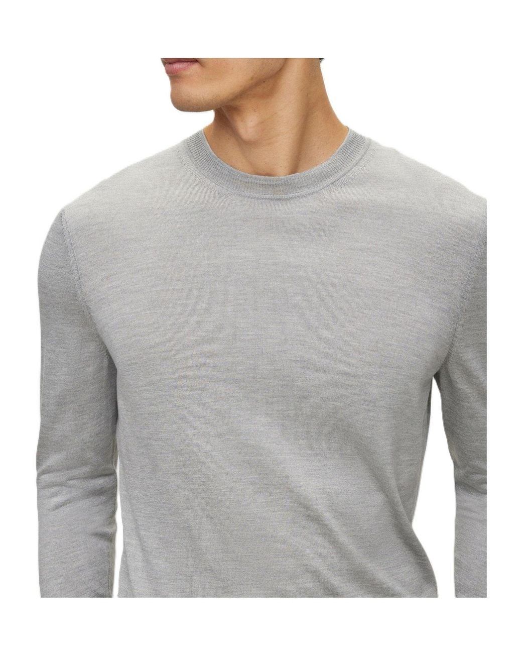Boss Gray Crew-Neck Knit Sweater for men