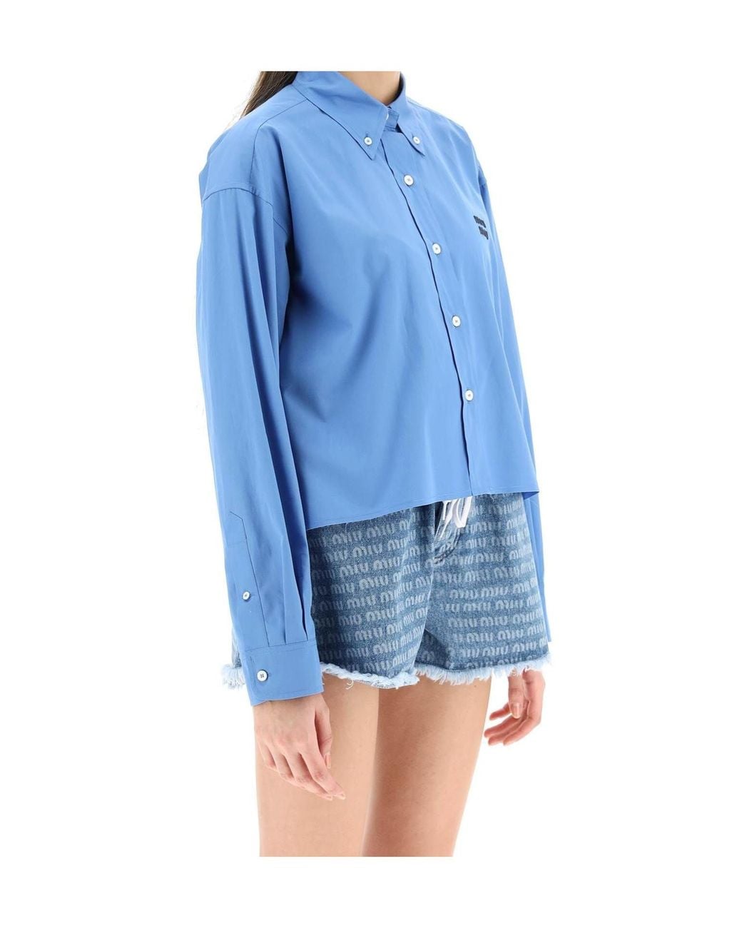 Miu Miu Blue Logo-Embroidered Buttoned Shirt