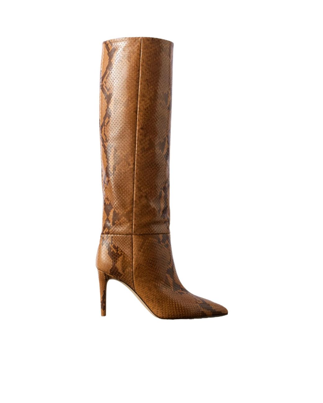 Paris Texas Brown Stiletto Snake-Effect Leather Knee Boots