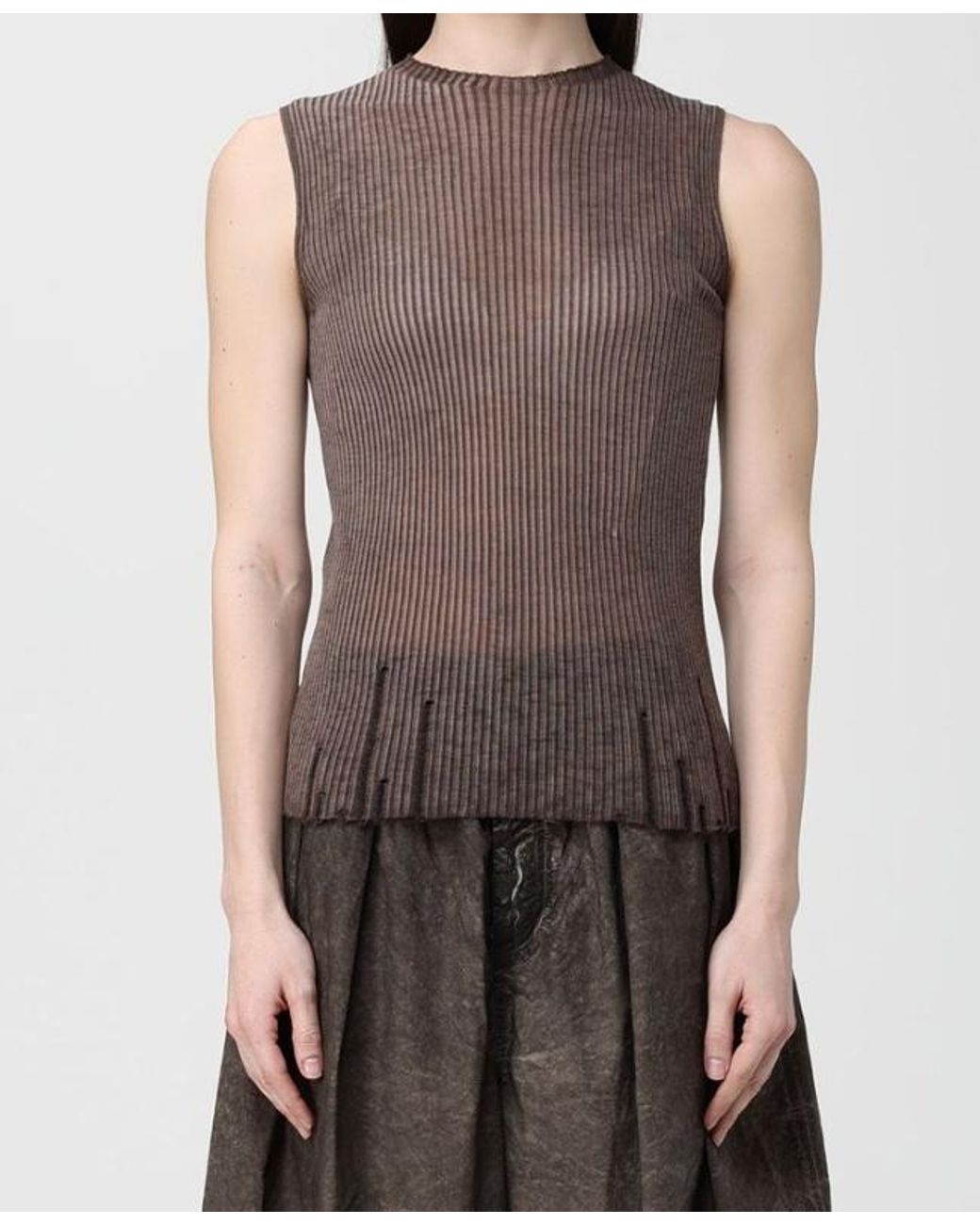 Uma Wang Brown Short-Sleeved Knitted Cardigan