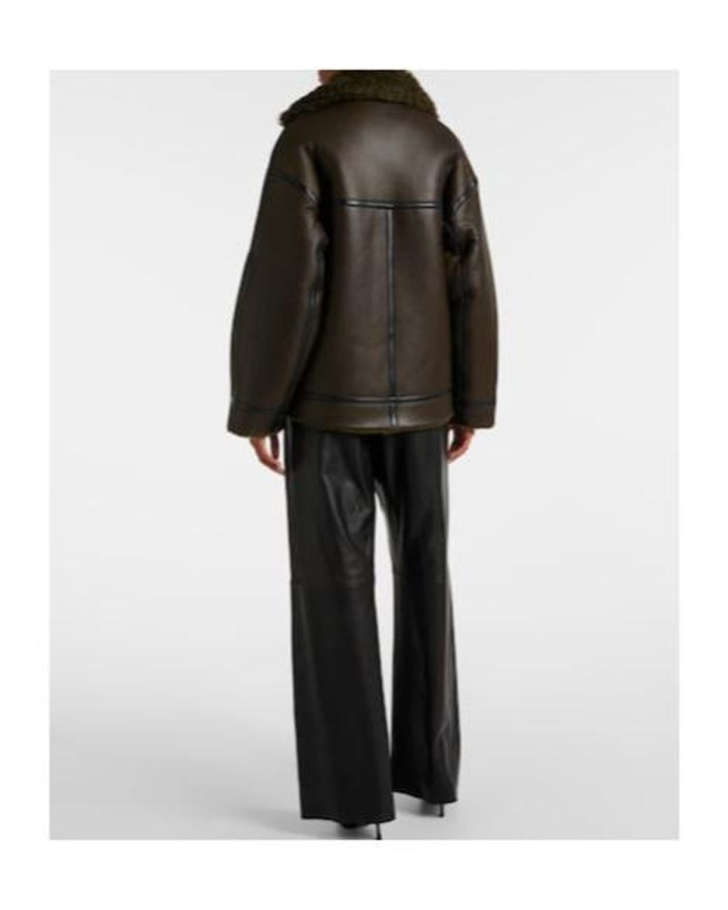Nour Hammour Brown Jacqueline Shearling-Trimmed Leather Jacket