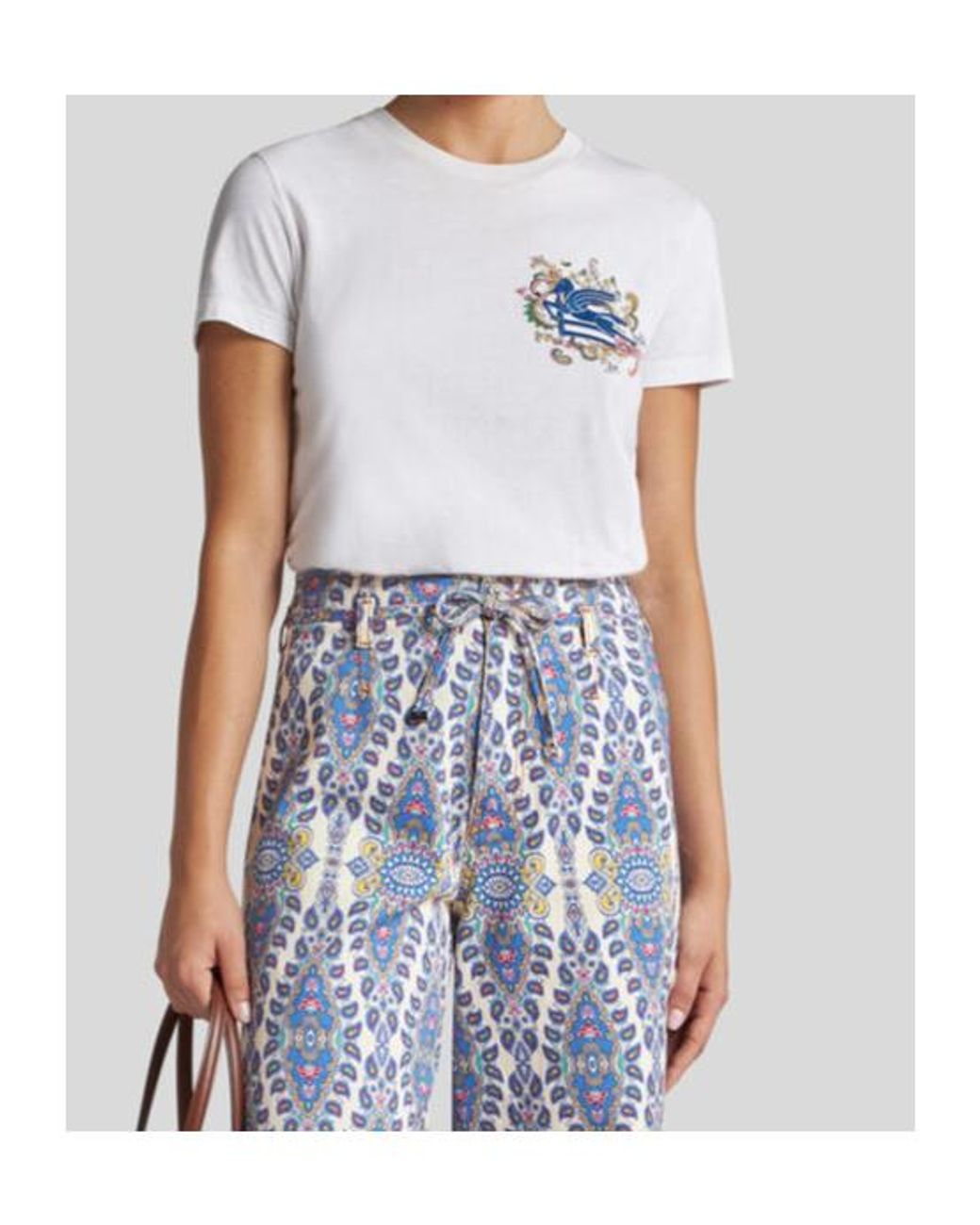 Etro White Pegaso Embroidered Crewneck T-Shirt