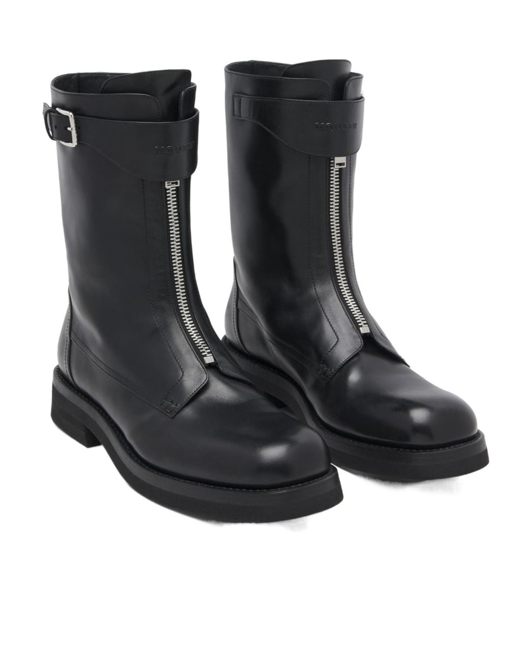 McQueen Black Zipped Biker Boots for men