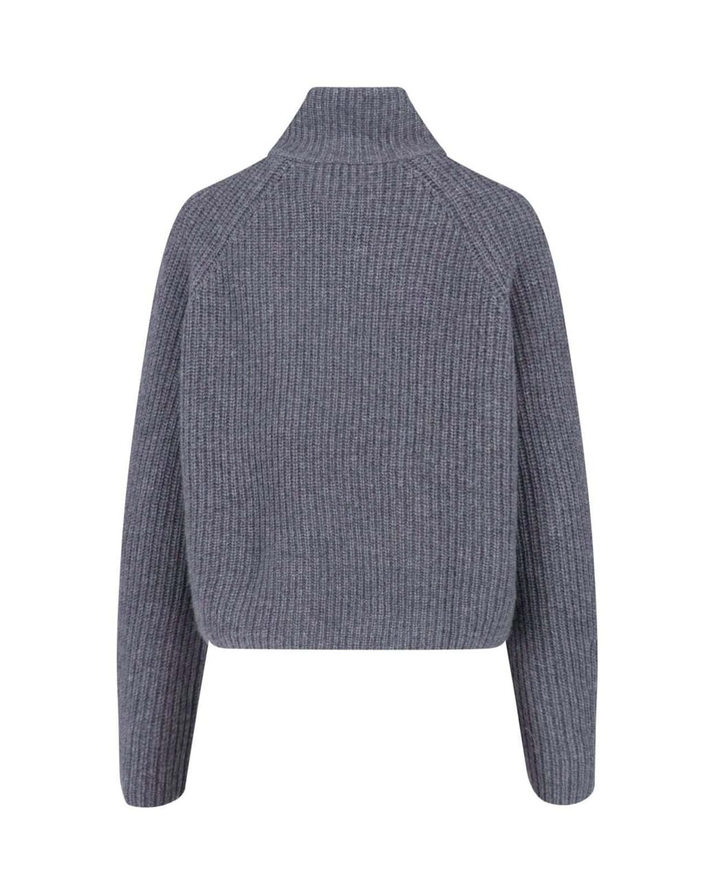 Lisa Yang Gray Ribbed Zip-Up Knitted Sweater