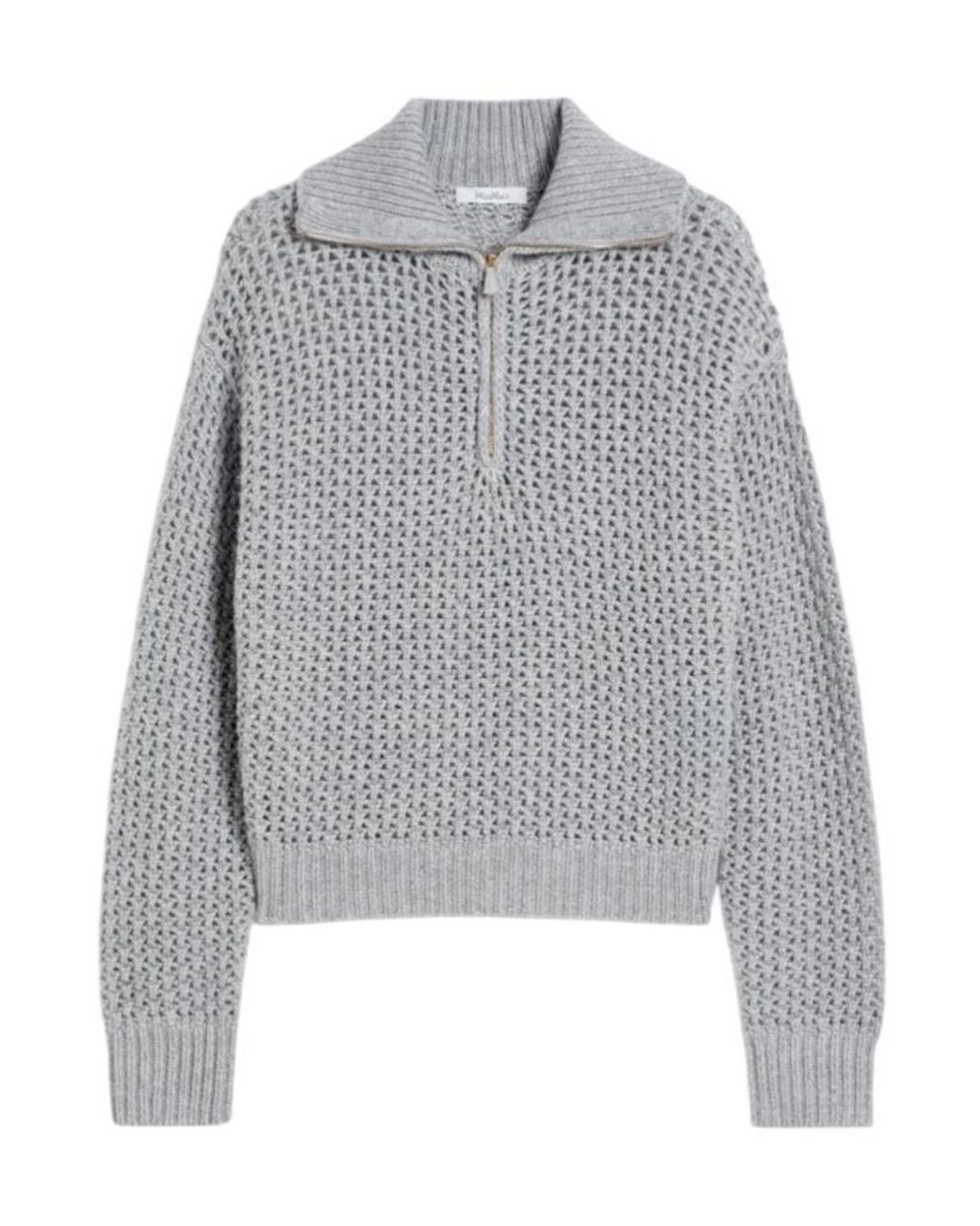 Max Mara Gray Tequila Open-Knit Zip Detailed Jumper