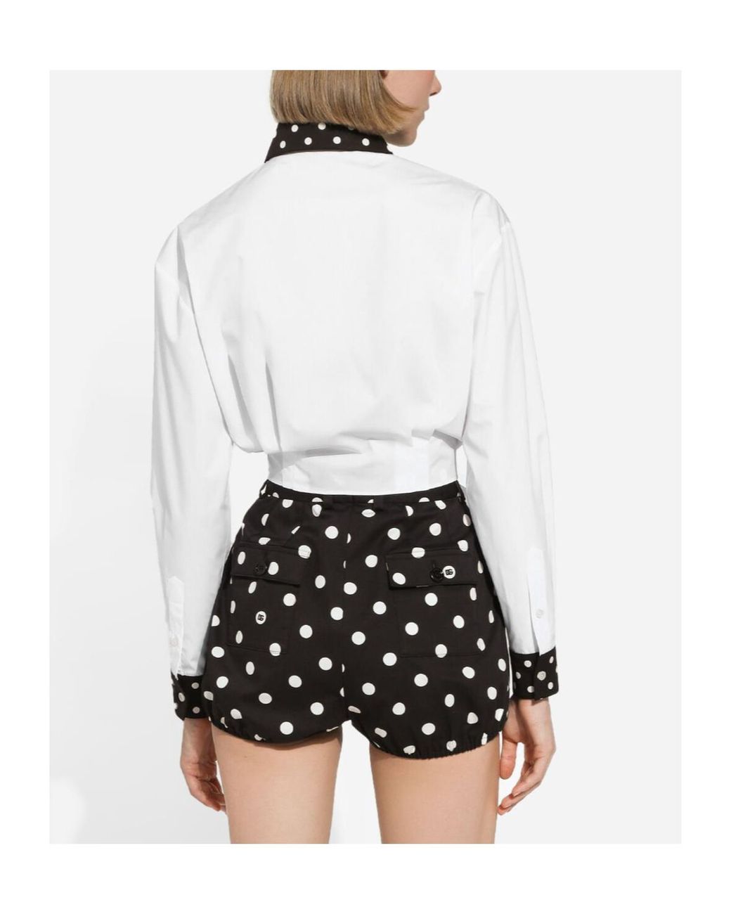 Dolce & Gabbana White Knot Detailed Cropped Poplin Shirt
