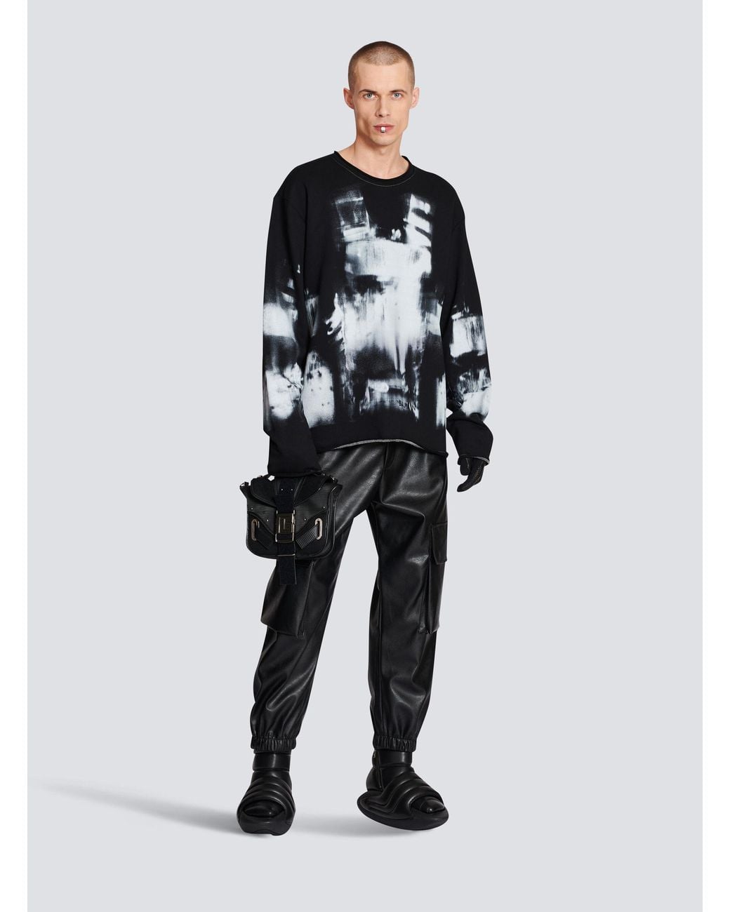 Balmain Black Faux Leather Cargo Trousers for men