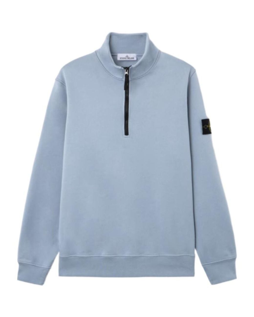 Stone Island Blue Logo Patch Quarter-Zip Sweatshirt for men
