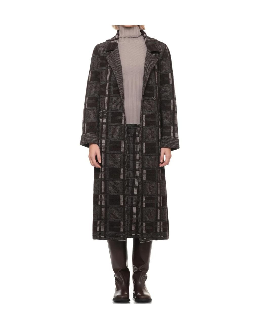 D.exterior Black Checked Long Coat