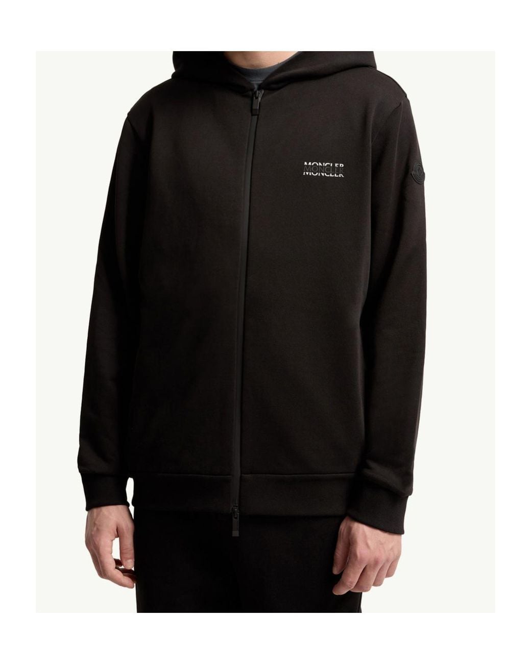 Moncler Black Logo Embroidered Zip-Up Hoodie for men