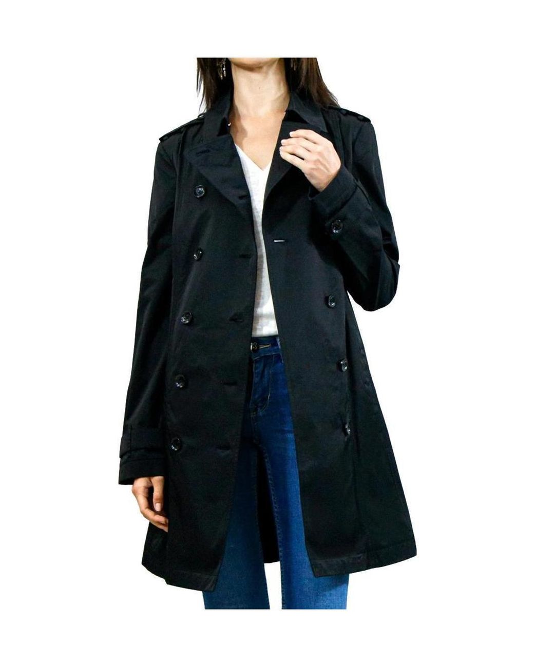 Armani Jeans Blue Double-Breasted Medium-Length Trench Coat