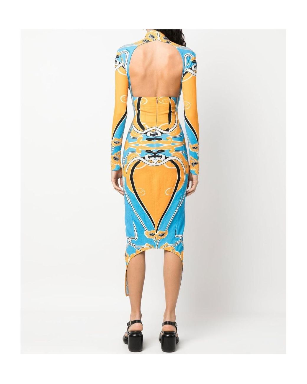 Patou Blue Cutout Printed Midi Dress