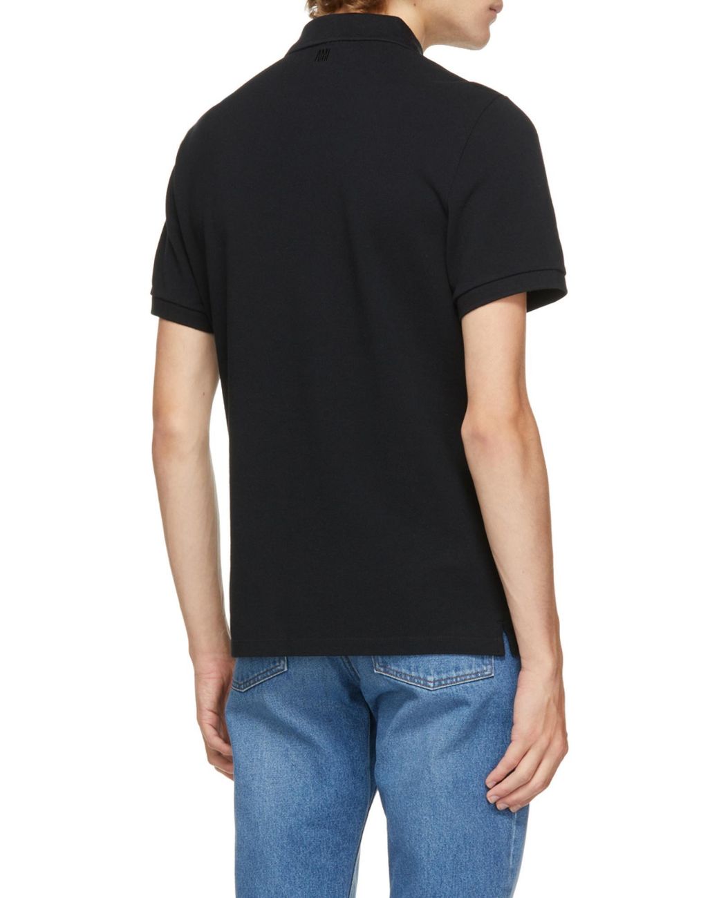 AMI Black Ami Logo Embroidered Short-Sleeve Polo Shirt for men