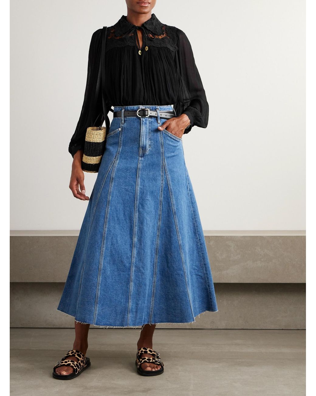 Sea Black Lace-Trimmed Crinkled Crepon Blouse