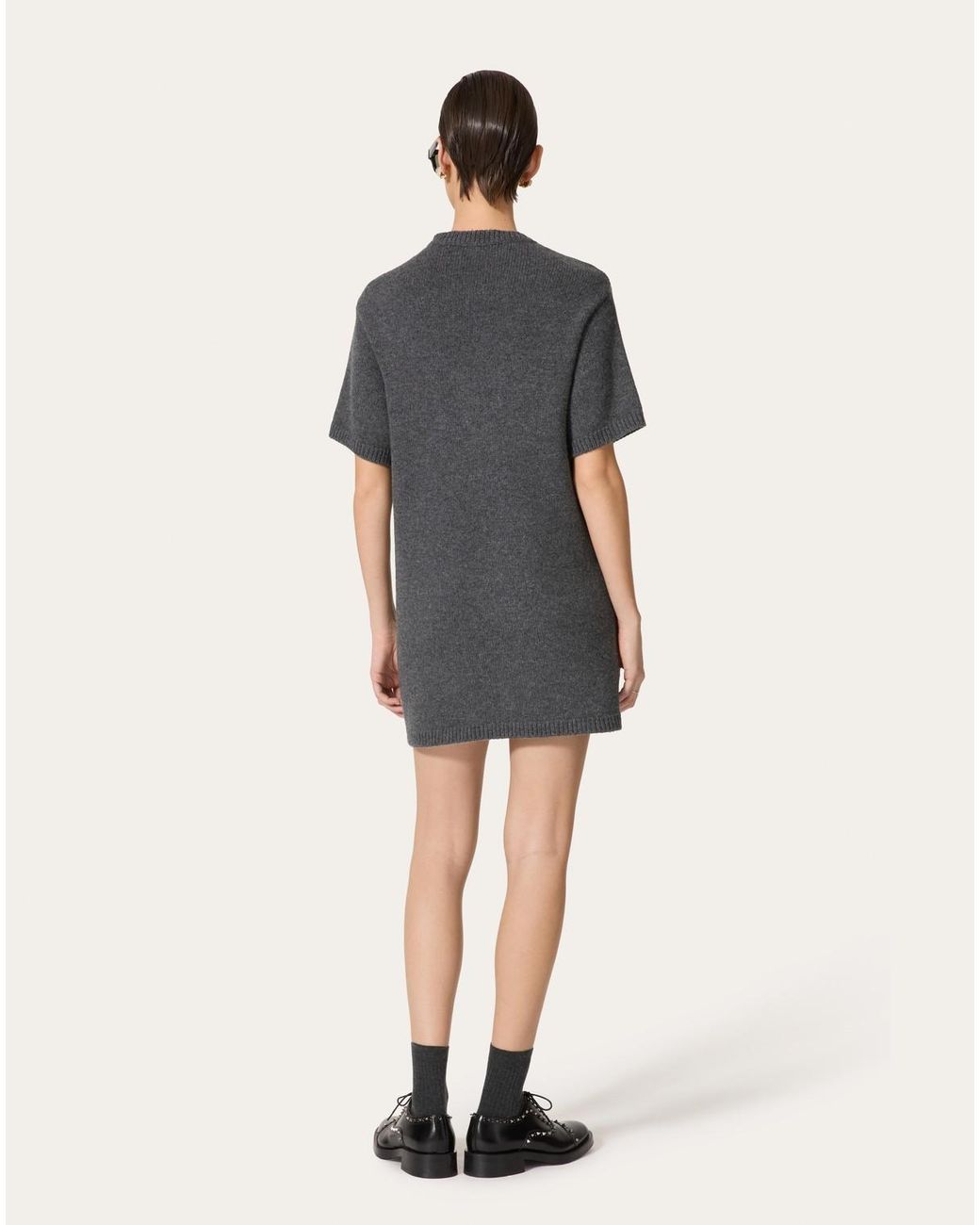 Valentino Gray Short-Sleeved Knit Dress