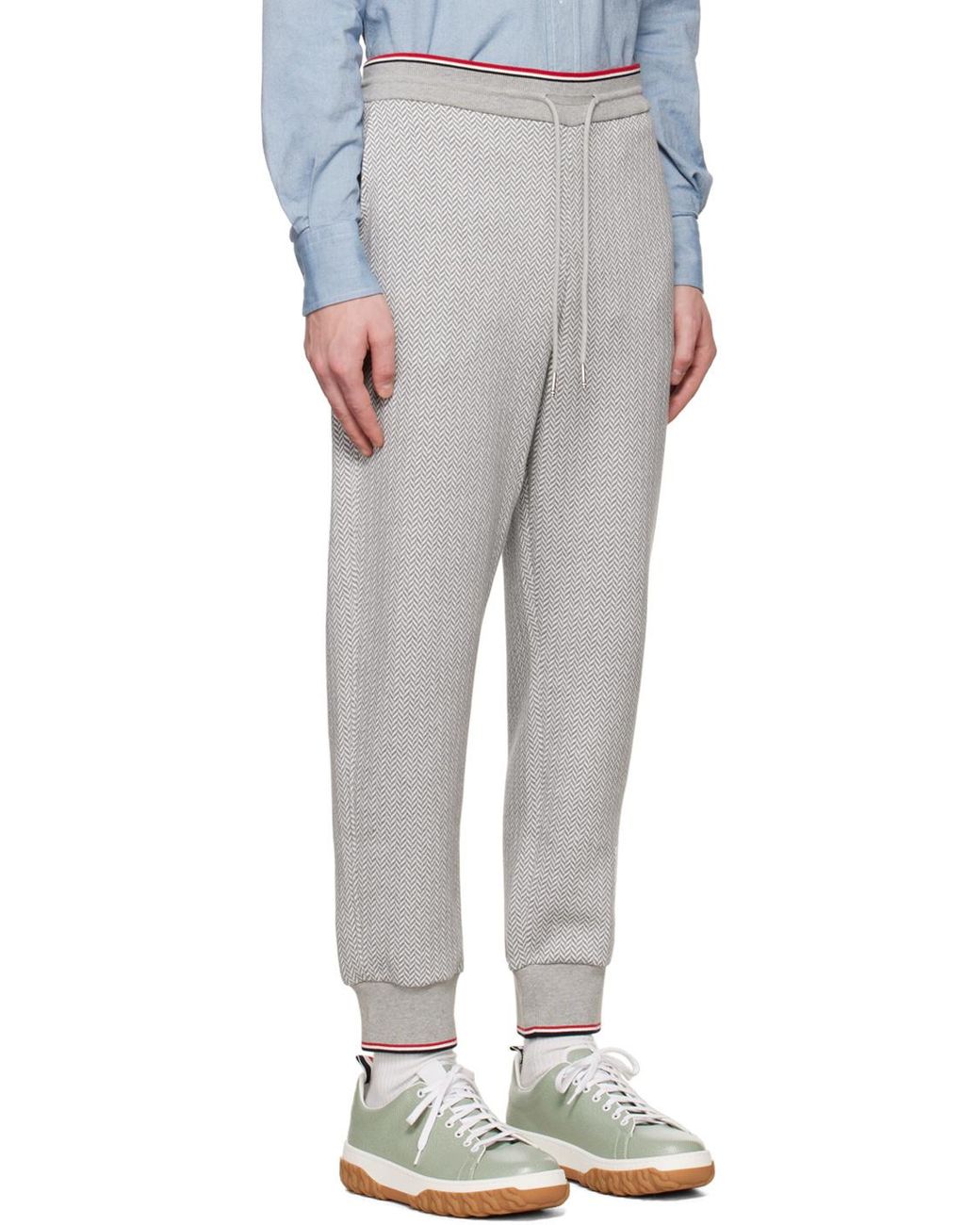 Thom Browne Gray Logo Patch Drawstring Track Pants for men