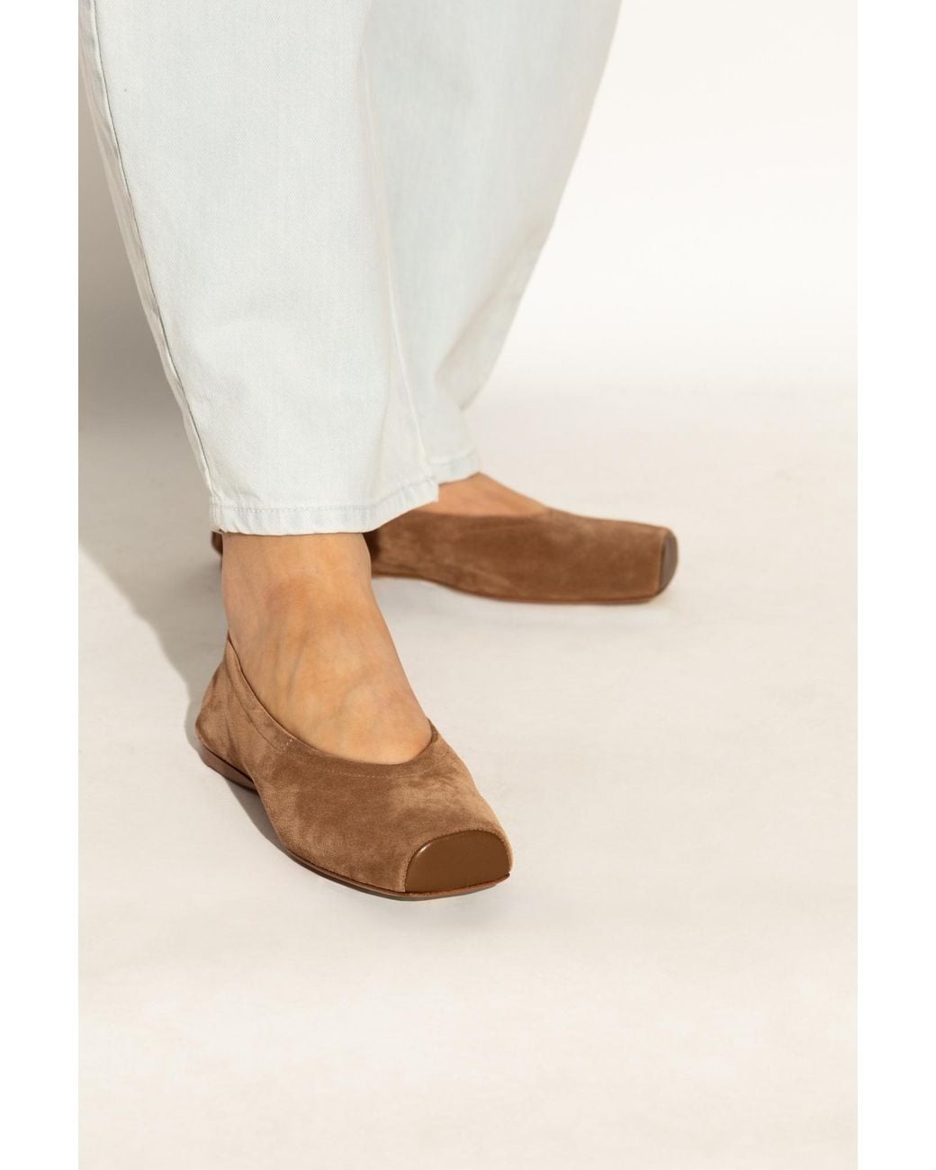 Alaïa Brown Leather-Trimmed Suede Ballet Flats